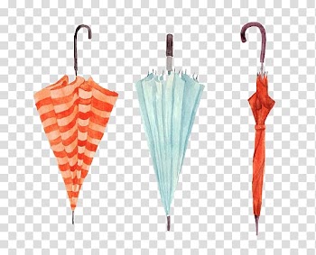 Three assorted-color umbrellas, Watercolor painting Umbrella Cartoon, Watercolor umbrella transparent background PNG clipart
