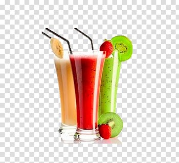 Three assorted fruit shakes inside the glasses, Milkshake Smoothie Juice Cocktail Sorbet, fresh juice transparent background PNG clipart