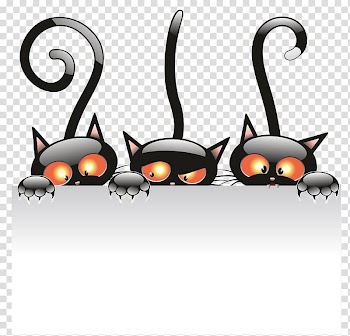 Three black cats illustration, Black cat Kitten Halloween , Witch Cat transparent background PNG clipart