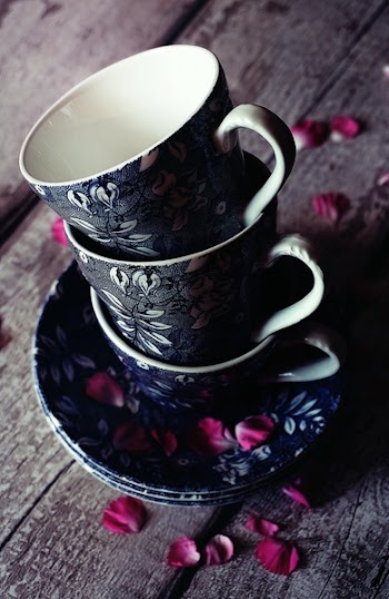 Three Black Floral Teacups