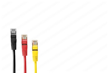 Three Black, Red, and Yellow Ethernet Cables