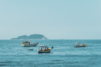 Three Brown Sailing Boats Surrounded by Body of Water