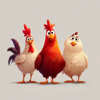 Three Cartoon Chickens in Playful Style Three Cartoon Chickens in Playful Style