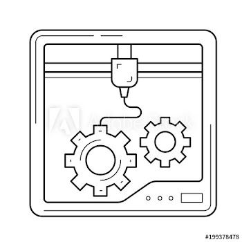 Three D printing vector line icon isolated on white background