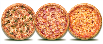 Three Delicious Pizzas on White Background