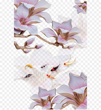 Three-dimensional space Flower Stereoscopy - 3D stereoscopic flower and jade carp 