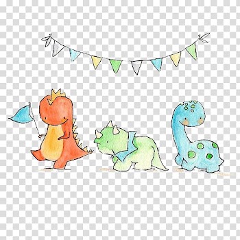 Three dinosaurs under banner sketch, Triceratops Tyrannosaurus Dinosaur Paper Drawing, Small dinosaur transparent background PNG clipart
