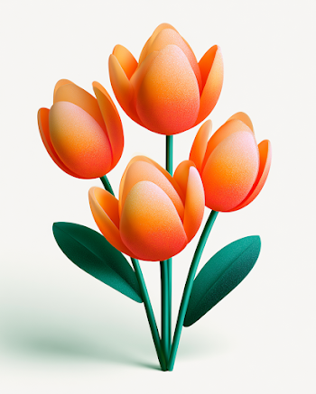 Three Elegant Orange Flowers in 3D Vector Style