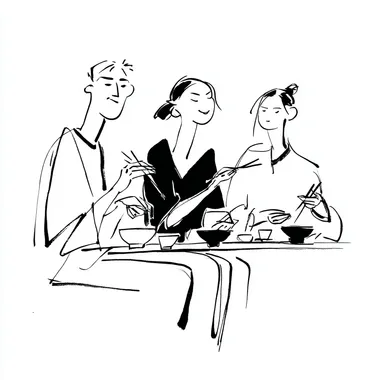 Three Food Lovers in Minimalist Line Art Three Food Lovers in Minimalist Line Art