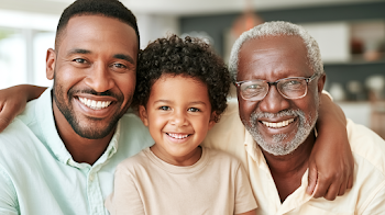 Three Generations Smiling Together in a Cozy Home
