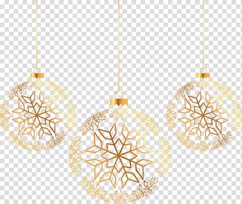 Three gold baubles illustrations, Christmas ornament Christmas tree, Three golden Christmas balls transparent background PNG clipart