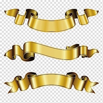Three gold ribbons , Ribbon Gold , ribbon banner transparent background PNG clipart