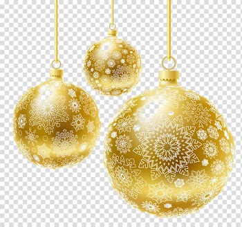 Three golden bauble balls, Christmas ornament Christmas decoration Christmas tree , Creative Christmas transparent background PNG clipart