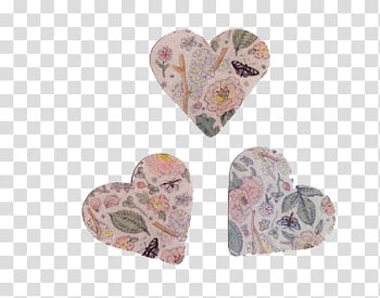 Three gray-and-beige floral heart decors transparent background PNG clipart