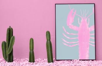 Three Green Cactus and Pink Beside Craw-fish Painting