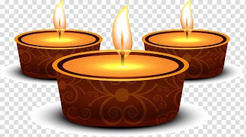 Three lighted wax candles , Diwali Diya , Diwali greetings and gold ring transparent background PNG clipart