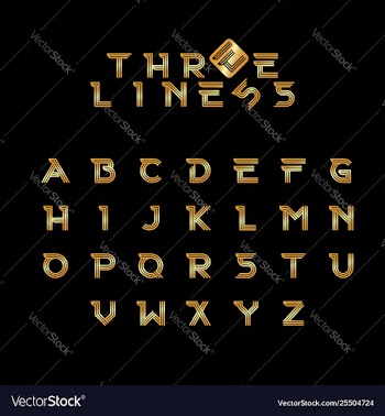 Three line modern alphabet gold vector image