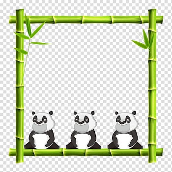 Three pandas illustration, Giant panda frame Bamboo , Panda bamboo frame transparent background PNG clipart