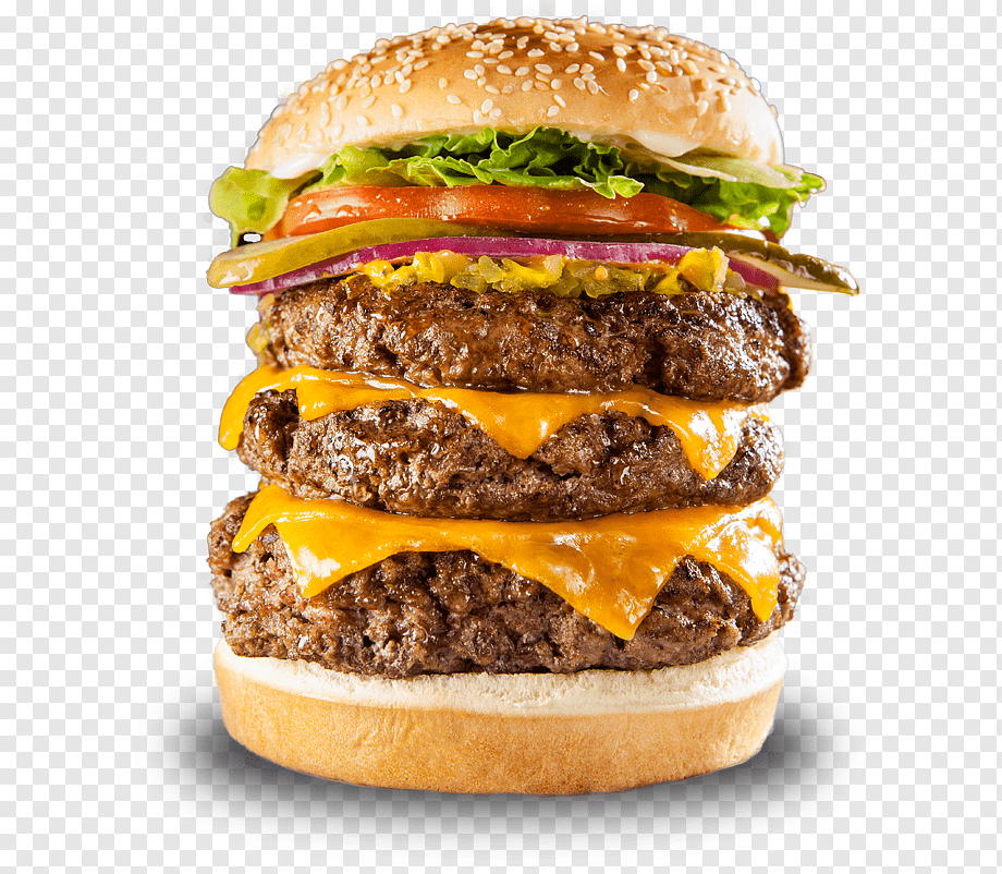 three patty burger, Hamburger Veggie burger Fatburger Restaurant Cheese, burger king, food, beef, recipe png