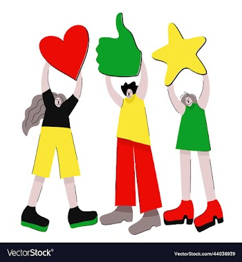three persons holding heart like and star sign
