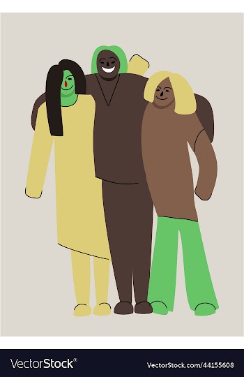 three persons standing together and hugging team
