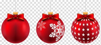 Three red Christmas bauble illustrations, Christmas ornament Christmas Day , Beautiful Red Christmas Balls transparent background PNG clipart