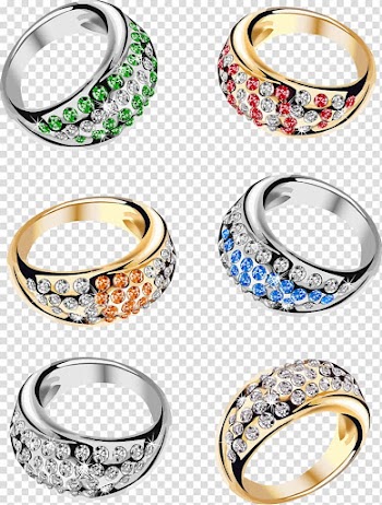 Three silver-and-gold-colored clear gemstone encrusted rings , Wedding ring Engagement ring Diamond, Diamond Ring transparent background PNG clipart