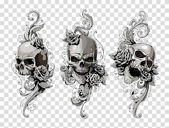 Three skull digital artworks, Old school (tattoo) Human skull symbolism, Skull Tattoos transparent background PNG clipart