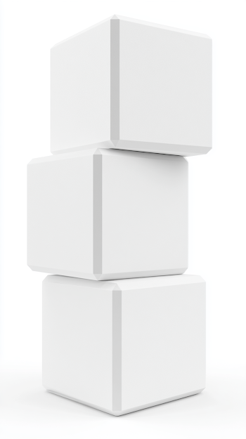 Three Stacked Matte White Cubes