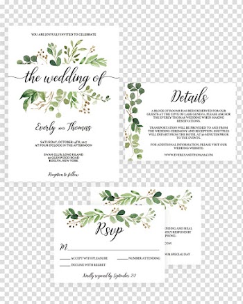 Three the wedding of, details, and rsup text illustration, Wedding invitation Green wedding Watercolor painting Convite, Watercolor plant transparent background PNG clipart