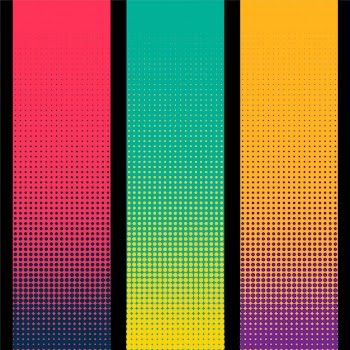 Three vertical halftone banner in different colors Free Vector