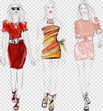 Three women wearing midi dress illustration, Fashion show , colored dresses beauty transparent background PNG clipart