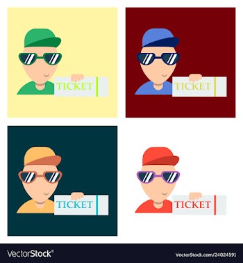 Tickets flat isometric concept young man take big vector image