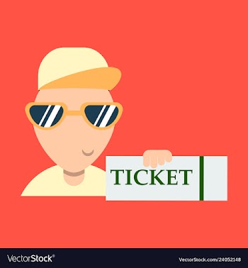 Tickets flat isometric concept young man take big vector image