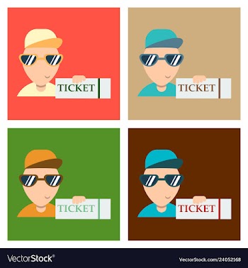 Tickets flat isometric concept young man take big vector image