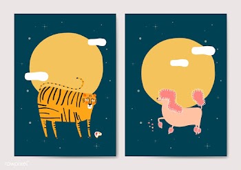 Tiger and dog cards | Free stock vector - 592040