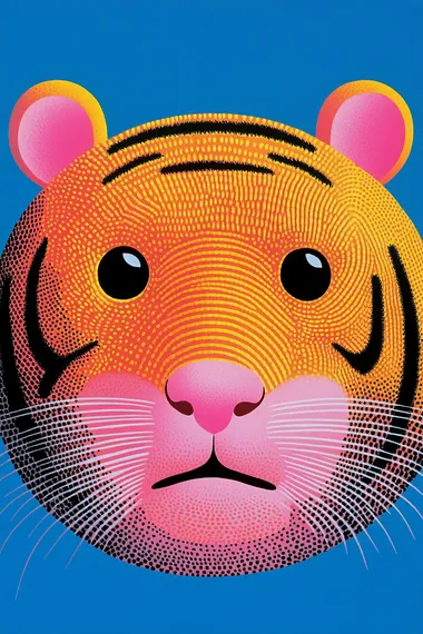 Tiger face close-up on bright blue background, minimalist geometric design Tiger face close-up on bright blue background, minimalist geometric design