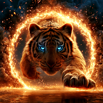 Tiger Leaping Through Fiery Ring