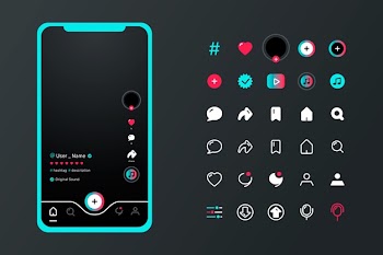 Tiktok app interface with icons set Free Vector