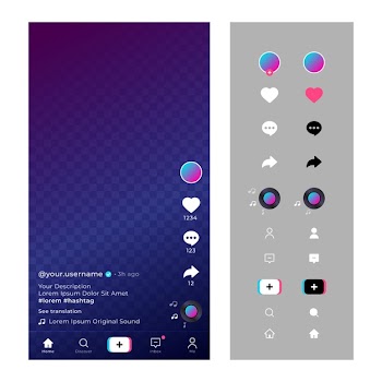 Tiktok interface with icons and chat Free Vector