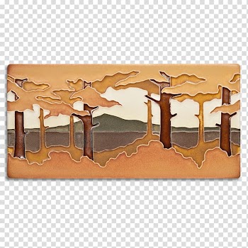 Tile art Ceramic Table Tree, autumn landspace transparent background PNG clipart
