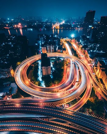 time-lapse aerial photography of city during night