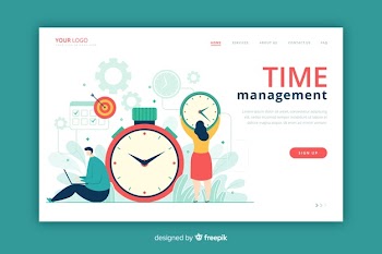 Time management landing page flat style Free Vector