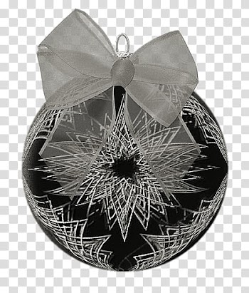 Timeless XmasGothic, black and silver Christmas bauble with bow transparent background PNG clipart