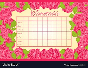 Timetable weekly schedule with pink roses vector image