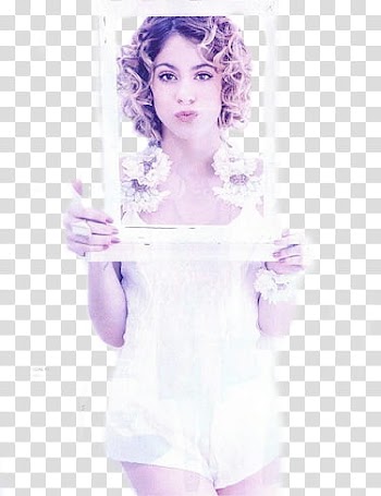 Tini en Susana, woman in white romper holding frame while pouting transparent background PNG clipart