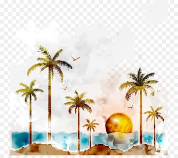 Tiny Buddha Beach Business Management LinkedIn - Watercolor coconut trees and sunset 
