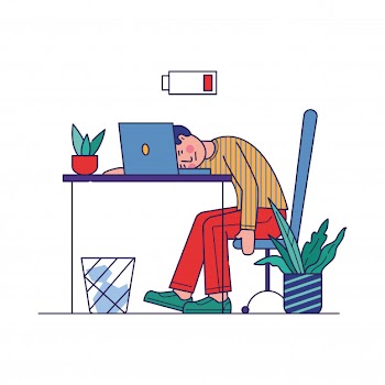 Tired employee exhausted with work Free Vector