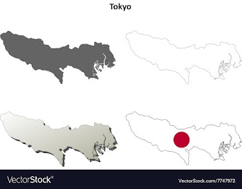 Tokyo blank outline map set vector image