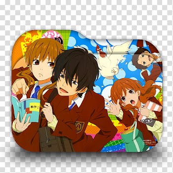 Tonari no Kaibutsu kun Anime Folder Icon, four anime character with white rooster transparent background PNG clipart